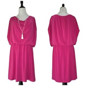 Nine & Co West Dress Women 16 XL Pink Grecian Drape Stretch Jersey Party Casual